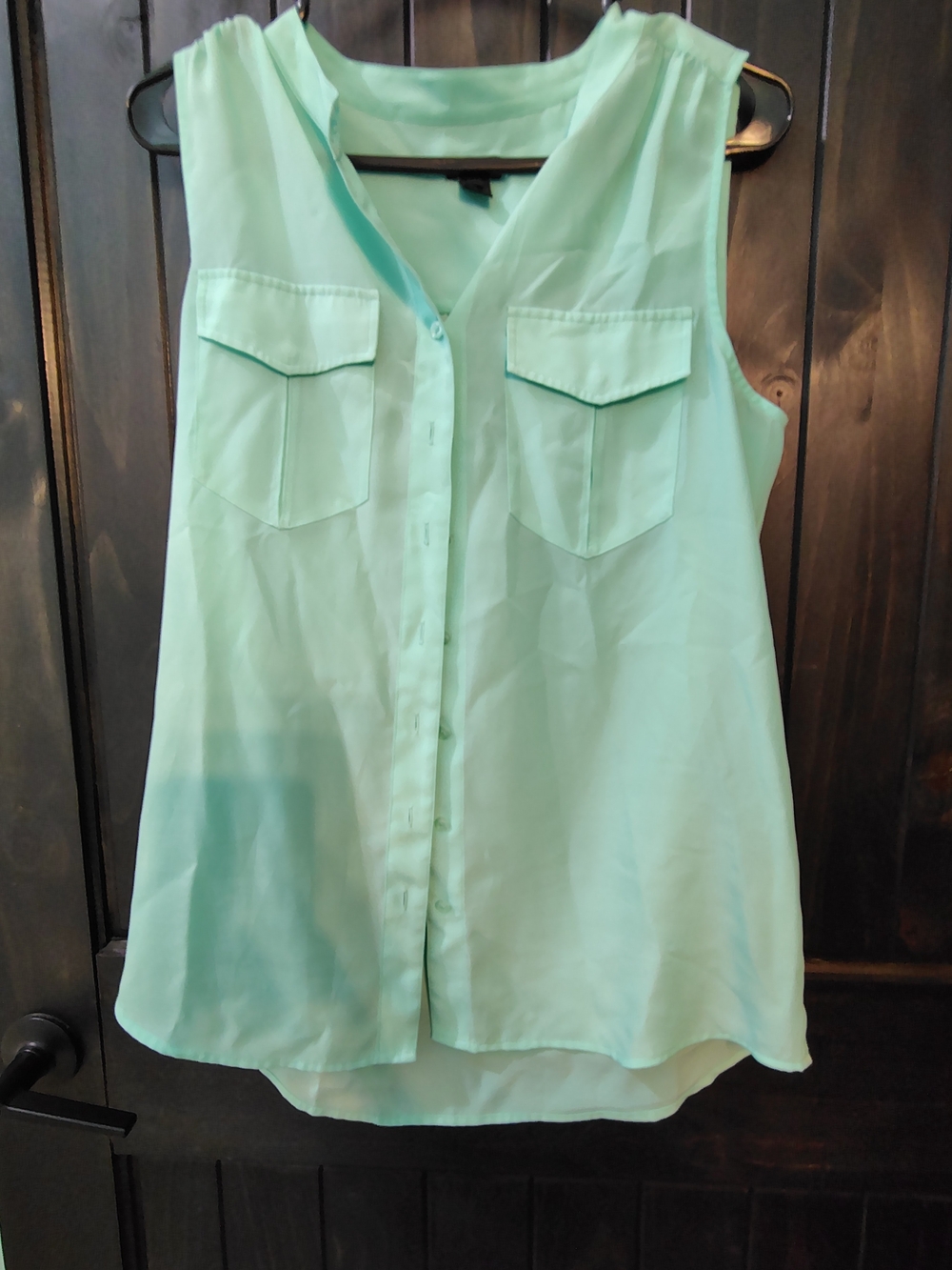 J. Crew Sleeveless Mint Green Button-Front Blouse